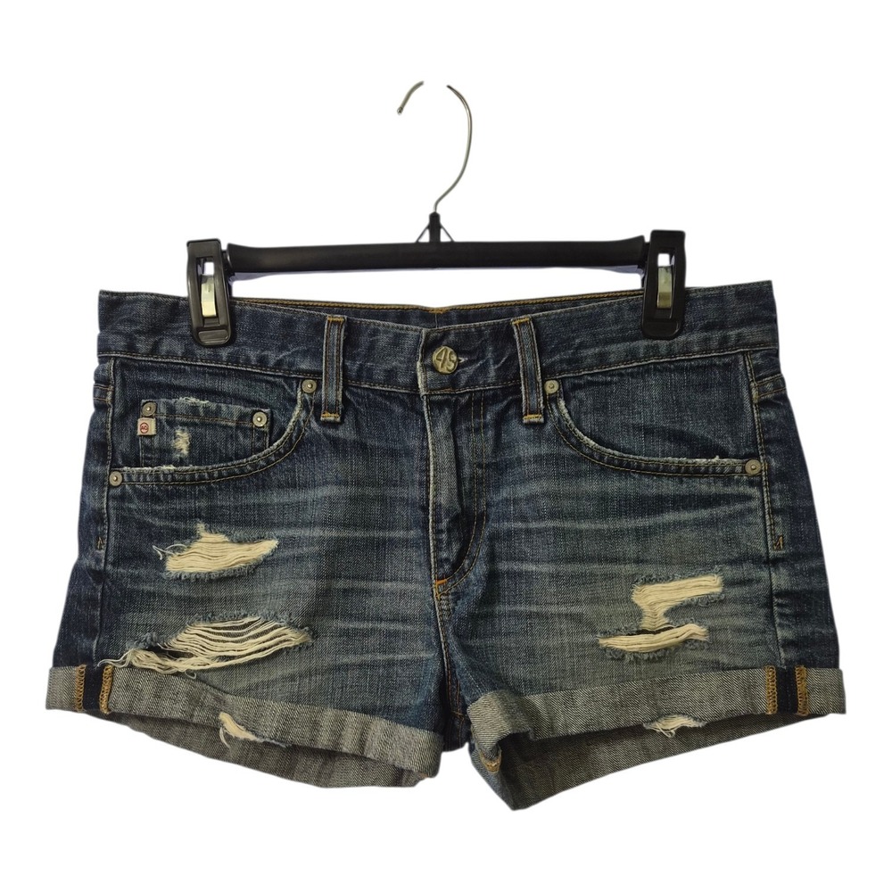 AG Adriano Goldschmied Pixie Roll Up Denim Shorts Distressed Low Rise Women's 28